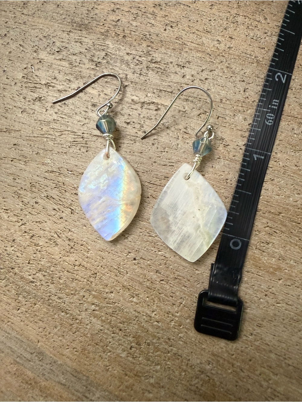 Moonstone Teardrop Dangle Earrings - Iridescent White